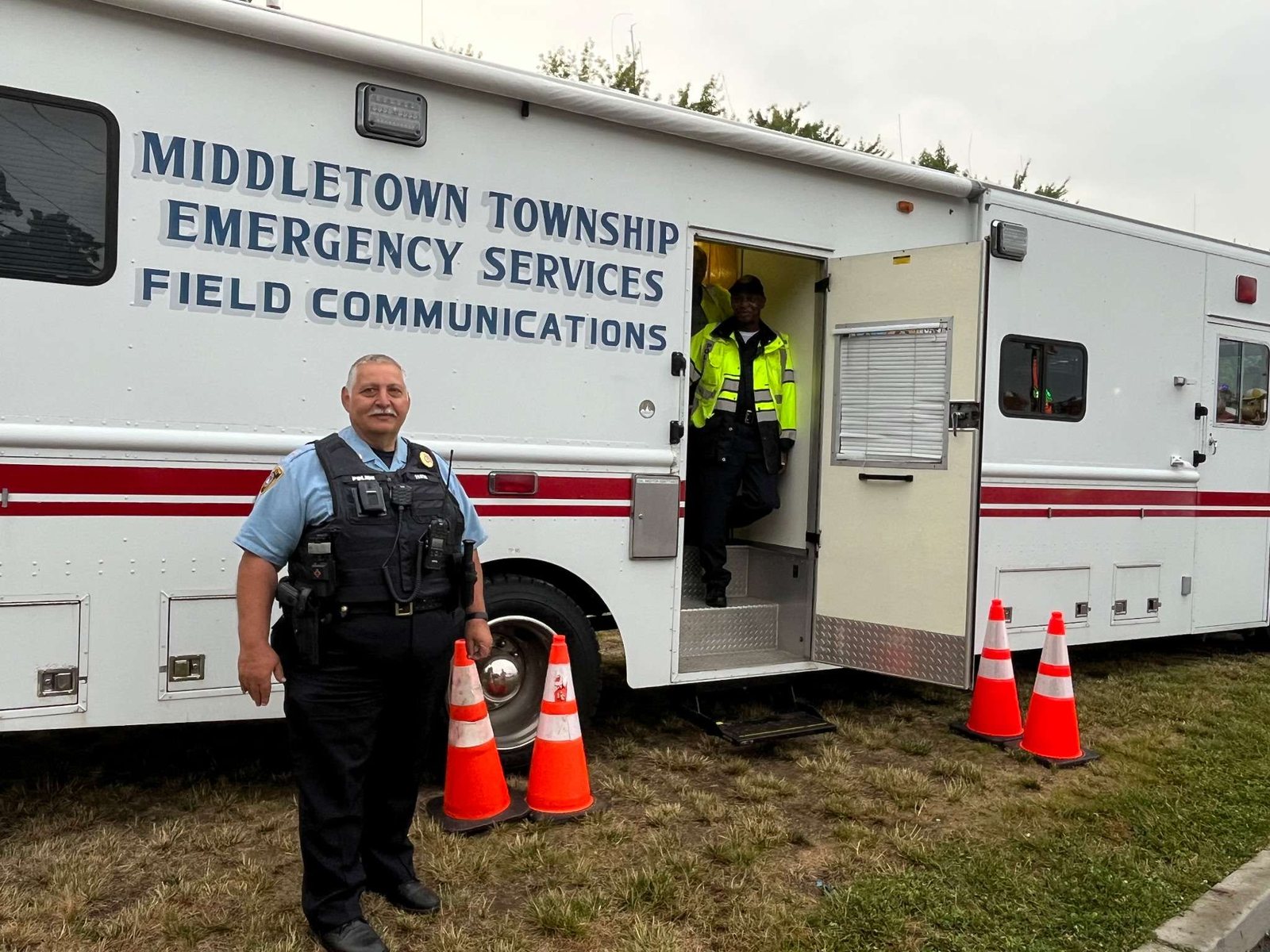 Middletown Township Auxiliary officer supporting Emergency Services Field Communications at a community event